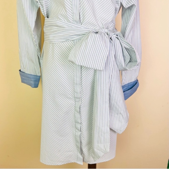 New! FRAME Striped Belted Wrap Shirt Dress - Picture 5 of 9